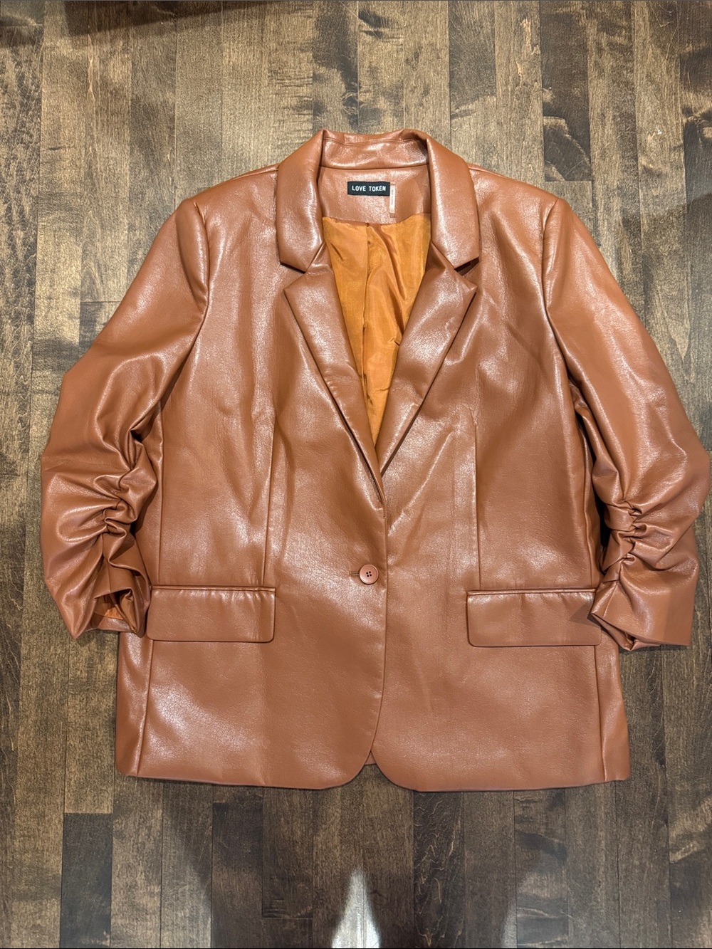 Love Token Brown Faux Leather Blazer Jacket
